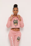 Lava Pink Women Crop Top Hoodie Sweatshirt