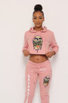 Lava Pink Women Crop Top Hoodie Sweatshirt