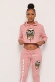 Lava Pink Women Crop Top Hoodie Sweatshirt